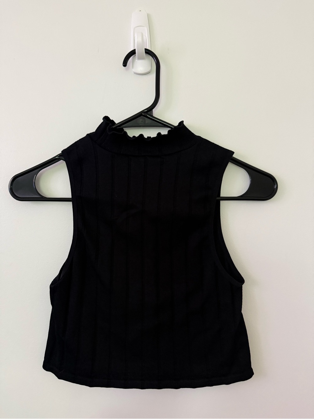 Sleeveless Mock Neck Ribbed Tank Top - Black